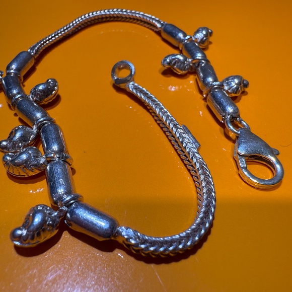 Sterling Silver Snake Chain Bracelet Dangling Bead Charm Vintage 925 - Picture 2 of 12